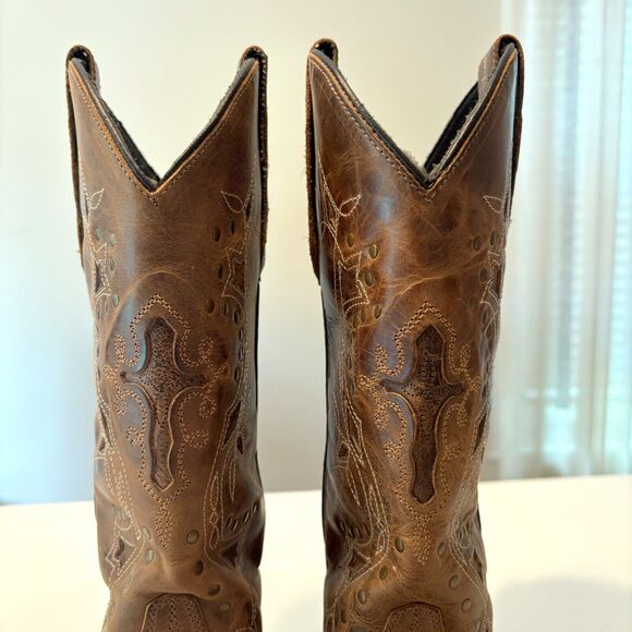 Laredo Western Women's Brown Leather Cross Point Snip Boots 52033‎ US Size 9 - Picture 9 of 12